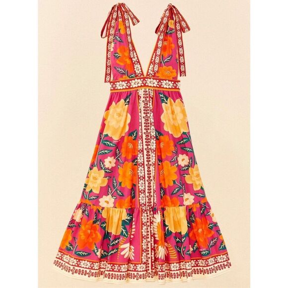 Farm Rio Pink Floral Midi Dress-Size Small- NWT - Picture 5 of 6